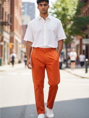 NWT Vintage Trust Mens 44x32 Orange Linen Blend Dress Pants Slacks Pleated